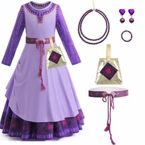 Asha Wish Purple Adventure Dress Costume New! 6 Piece Costume